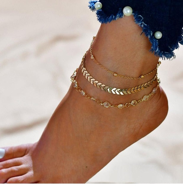 Chevron and Crystals Anklet Set